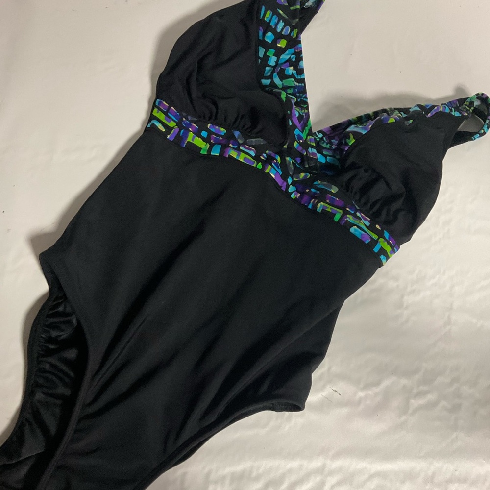 Longitude Womens Tropical Black Geometric One Piece Swimsuit 8